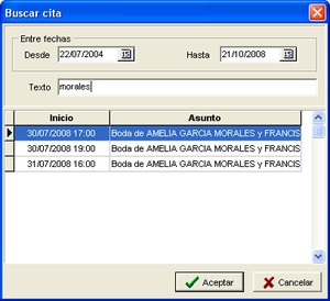 PhotoGestion - Buscar en la Agenda