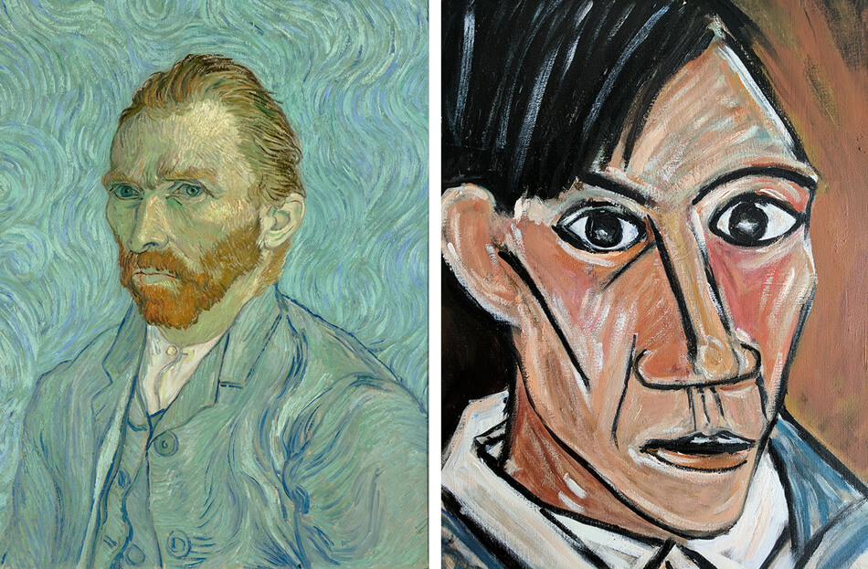 Autoretratos de Van Gogh y Pablo Picasso 