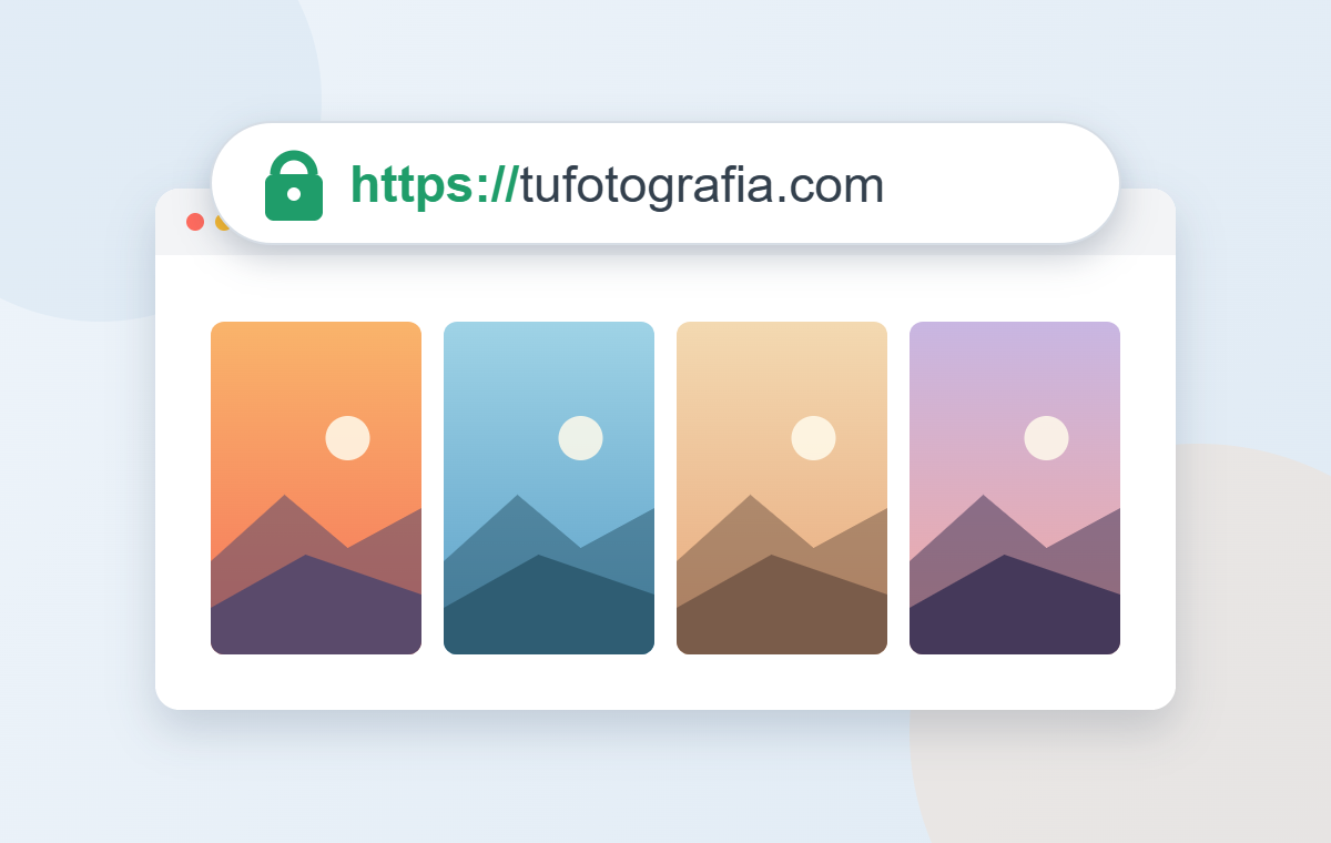 Address bar with a padlock and https over a photographer website with galleries